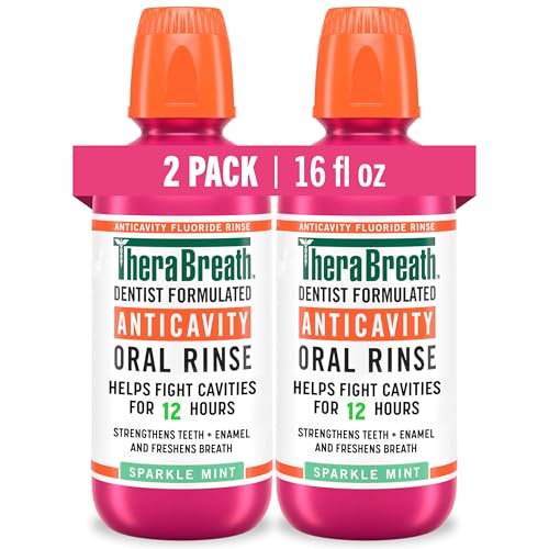 TheraBreath Anticavity Fluoride Mouthwash 16 Fl Oz Pack of 2 - Sparkle Mint, Alcohol-Free, Enamel Support