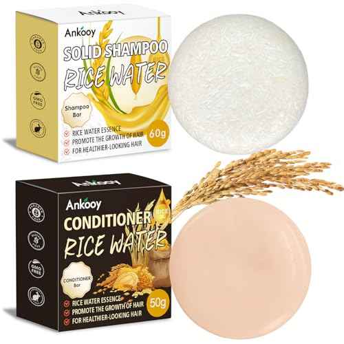 2 Pack Rice Water Bar Shampoo and Conditioner Set, High Protein for Damaged Hair,Hair Growth,Thickening,Anti Hair Loss,Strengthen for Volumizing Smooth,Shine,Organic Shampoo Bar Set