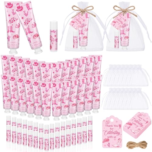 30 Sets Pink Cowgirl Hand Creams and Lip Balms Gift Bulk Western Cowgirl Baby Shower Party Favors for Guests Disco Boots Travel Size Hand Lotion and Lip Balm Gifts for Birthday Bridal Shower