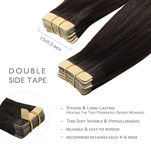 Wennalife Dark Brown Tape-In Human Hair Extensions 20pcs, 18 Inch, 50g - Remy Straight Hair