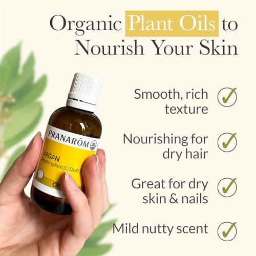 Pranarom - USDA Certified Organic Moroccan Argan Virgin Plant Oil - 2 fl oz Glass Bottle - Mositurize, Protect, & Nourish - Hair, Skin, & Nails