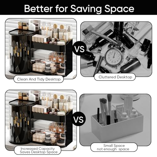 Rotating Makeup Organizer with Drawers - Large Capacity Cosmetic Storage