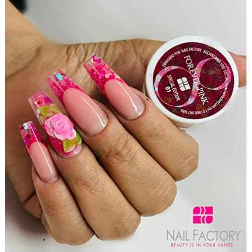 Nail Factory - Acrylic Powder Set Forever Pink Collection, 15 Pink Colors Mixed Shapes Set Glitter Nail Sequins Powder Holographic, Professional Nail Art Cosmetic, 3.5 Gr. Each One.