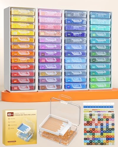 Diamond Painting Storage Containers, 48 PCS with Adjustable Rack