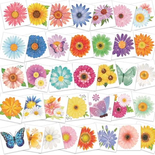 HOWAF 72pcs Glitter Flower Temporary Tattoos for Girls