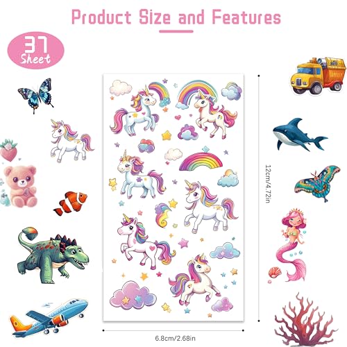 350+ Mixed Temporary Tattoos for Kids - 37 Sheets Party Favors