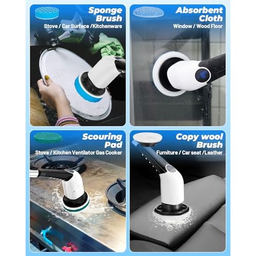 Electric Spin Scrubber,Bathroom Cleaning Brush,Shower Scrubber with Long Handle 8 Replaceable Brush Heads Voice Broadcast 3 Rotating Speeds,Tub Scrubber,Cordless Power Cleaning Brushes Floor Tile