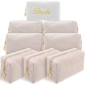 8-Piece Bridesmaid Makeup Bag Set, Seersucker & Embroidered