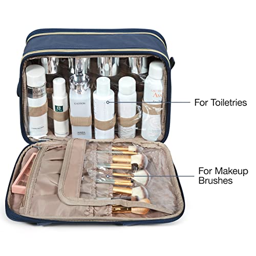 BAGSMART Toiletry Bag for Women, Large Toiletry Bag Water-resistant Makeup Cosmetic Organizer Bag for Accessories, Shampoo, Full Sized Container, Toiletries (Medium, Navy Blue)