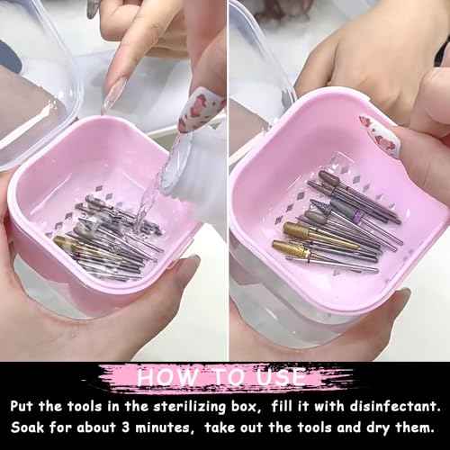 Nail Tool Sterilizer Box Plastic Disinfectant Container for Nail Art Accessories Tools, Portable Nail Drill Bits Sterilizer Tray with Strainer, Soaking Tray Clean Box Manicure Equipment