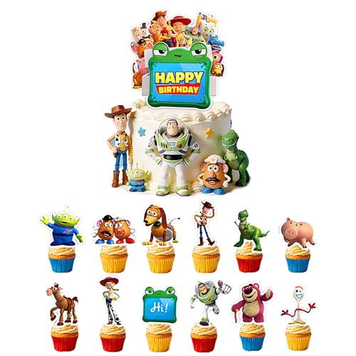 25 Pcs Cartoon Birthday Cake Toppers for Kids Party Decorations