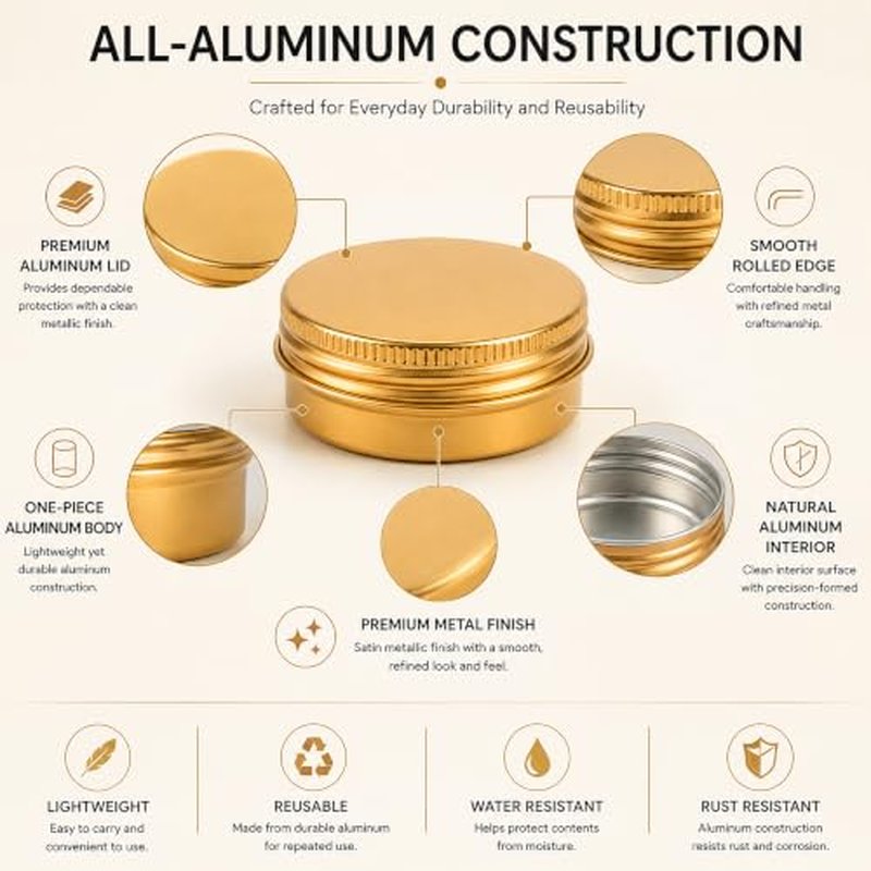 1 oz Gold Screw Top Aluminum Tins 32-Pack with Labels