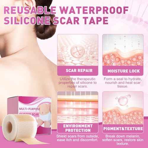 Silicone Scar Sheets & Tape (1.6" x 120"-3M) - Reusable Soft Medical Grade Silicone Strips Patches for Surgical, Keloid, Acne, Burn, C - Section, Facial & Face Skin Scars