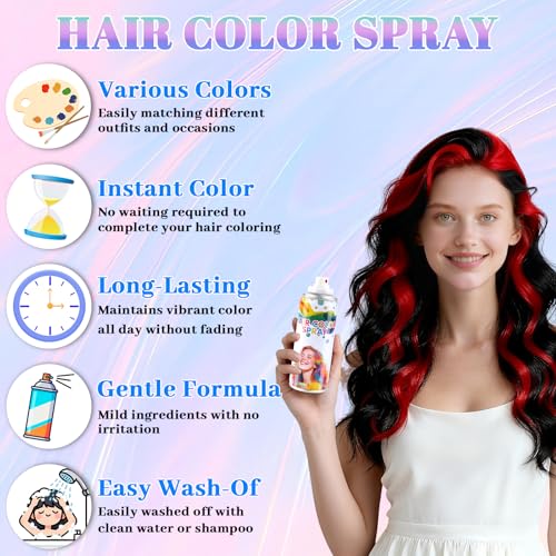 Washable Temporary Hair Color Spray for Kids & Adults - Non-Toxic