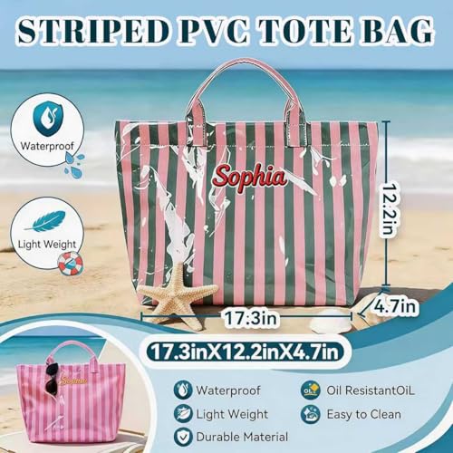 Personalized Jelly Striped PVC Tote Bag for Women