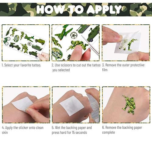 96 Military Temporary Tattoos - Camo Army Party Favors