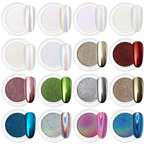 Artdone Chrome Nail Powder 16 Jars - Mirror & Holographic