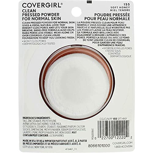 CoverGirl Clean Pressed Powder, Soft Honey 155, 0.39 oz (1 Pack)
