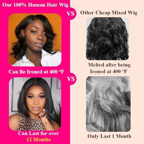 Holiden 200% Density 14 Inch Short Bob Wig Human Hair 13x4 HD Lace Front Wigs (13x4 Black Bob Wig, 14 Inch)