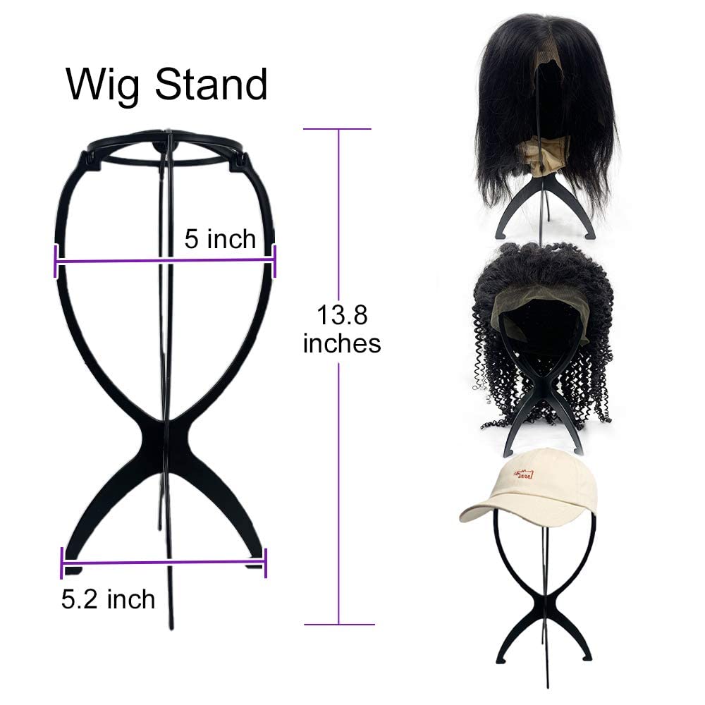 Suttie 2PCS Wig Stand Portable Wig Stand Collapsible Wig Holder Durable Wig Display Tool Travel Wig Stand for All Wigs (Black)