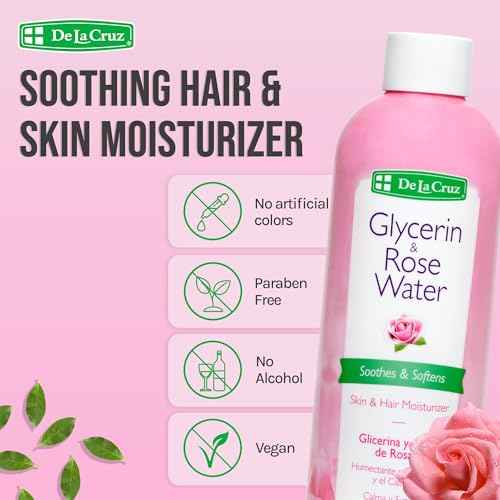 De La Cruz Rose Water and Glycerin for Face - Rosewater Facial Toner and Moisturizer for Skin and Hair 8 fl oz (236 mL) - 2 Bottles