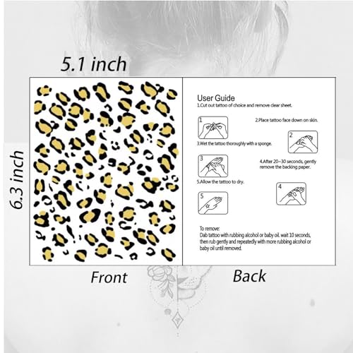 5Sheets Leopard Print Temporary Tattoos Cheetah Temporary Tattoo Sticker Gold Removable Safe Skin Sticker Cheetah Stickers Halloween Costume Accessories for Halloween Party Decoration