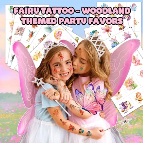 120 PCS Fairy Temporary Tattoos for Kids - Pre-Cut Woodland Theme