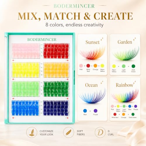 8 Color Lash Clusters 12-18mm Mixed Length DIY False Eyelashes