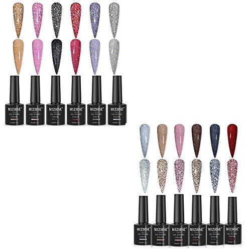 MIZHSE Diamond Gel Nail Polish, Reflective Colorful Glitter Gel Polish Set Reflective Diamond Gel Nail Polish, Sliver Glitter Gel Polish Set