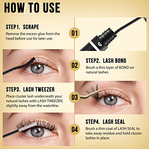 QUEWEL Lash Clusters 320Pcs Cluster Lashes 40D+50D C Curl Lash Cluster Eyelash Extensions Mix12-18mm Individual Eyelashes Clusters Wispy Lash Clusters Thin Band Soft to Use at Home(40D+50D C Mix12-18)