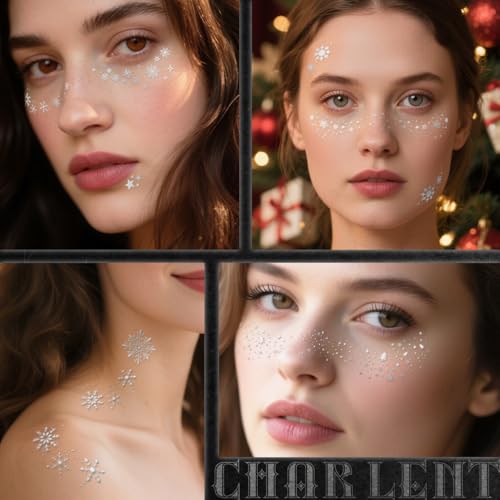 Glitter Snowflake Freckles Face Tattoos - 18 Sheets Waterproof Silver Temporary Makeup Patches for Women Christmas Makeup Accessories