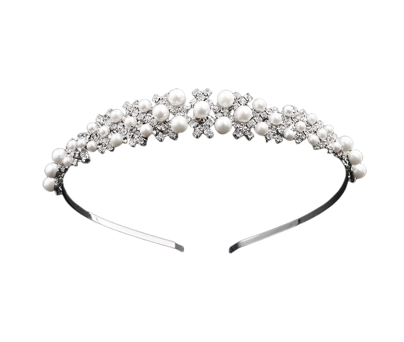 Cezesuja Wedding Rhinestone Headband, Crystal and Faux Pearl Crown for Bride Bridesmaids Tiara Hairband Simple Design Daily hair accessories (Silver B)