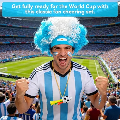 Soccer Fan Gear Set with Clown Wig, Tattoos & Horn