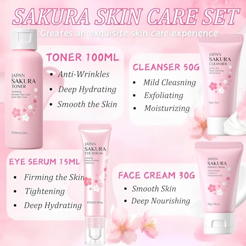 Sakura Skin Care Set for Women Birthday Gifts for Teen Girls - Skin Care for Kids - Skincare for Girls 10-12 - Kids Skin Care Set for girls Ages 8-12,Teen girl Christmas Gifts Skincare Set