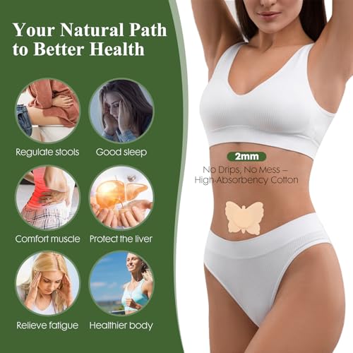 30Pcs Castor Oil Belly Button Patch, Butterfly Design, Highly Absorbent Cotton Castor Oil Pack Wrap Self Adhesive (Oil Not Included) (Beige Butterfly with Oil)