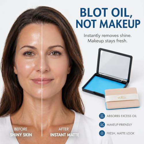 Oil Blotting Sheets Compact with Mirror & Puff – 100 Sheets