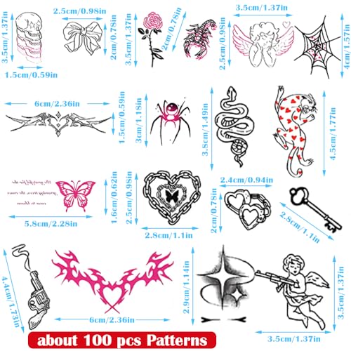 Y2K Temporary Tattoos - 10 Sheets Waterproof Fake Tats