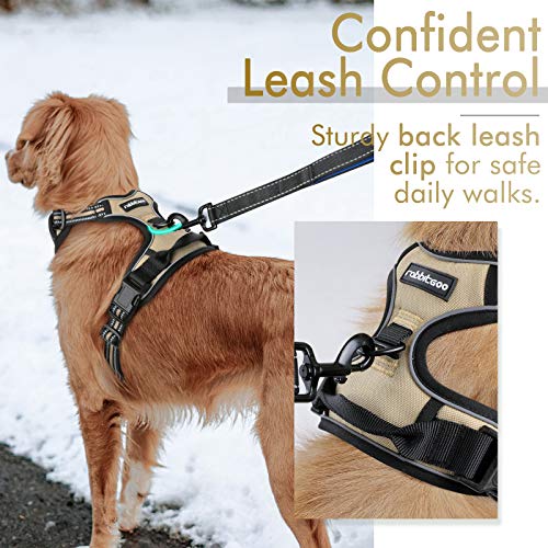 rabbitgoo Dog Harness, No-Pull Pet Harness with 2 Leash Clips, Adjustable Soft Padded Dog Vest, Reflective No-Choke Pet Oxford Vest with Easy Control Handle for Small Dogs, Beige, S