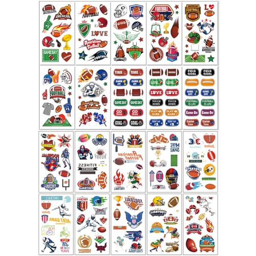 Football Temporary Tattoos American Football Face Stickers Party Favor Fake Decoration Gift 20 Sheets 176 Patterns