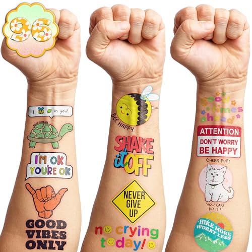 96PCS Motivational Pre-Cut Temporary Tattoos - Inspirational Quote Tattoos for Women, Adults, Teens, and Kids - Birthday Party Favors, School Prizes, Rewards, and Gifts