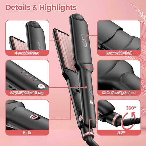 Sixriver Rose Gold 4-in-1 Ceramic Hair Crimper & Flat Iron with Multiple Plates