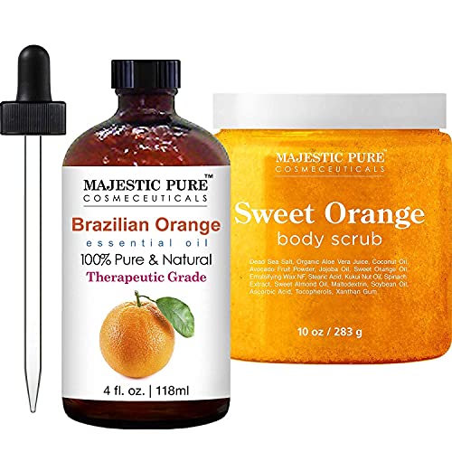 Majestic Pure Brazilian Orange Essential Oil with Orange Body Scrub Bundle