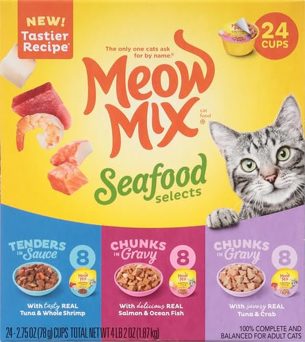 Meow Mix Seafood Selects Wet Cat Food Variety Pack, 2.75 Ounce (Pack of 24)