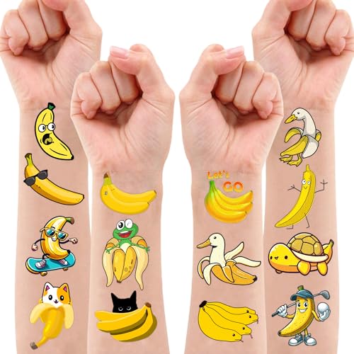 Banana Temporary Tattoos 96PCS - 8 Sheets Fruit Stickers