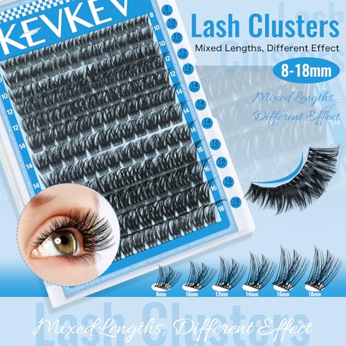 KevKev Lash Clusters 144 Pcs DIY Eyelash Extensions 8-18mm