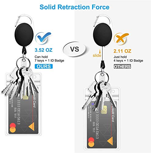 2 Pack ID Badge Holder with Clip Badge Reels Retractable Heavy Duty Clear Id Card Vertical Lanyard Holder with Carabiner Badge Reel with 24 inches Pull Cord