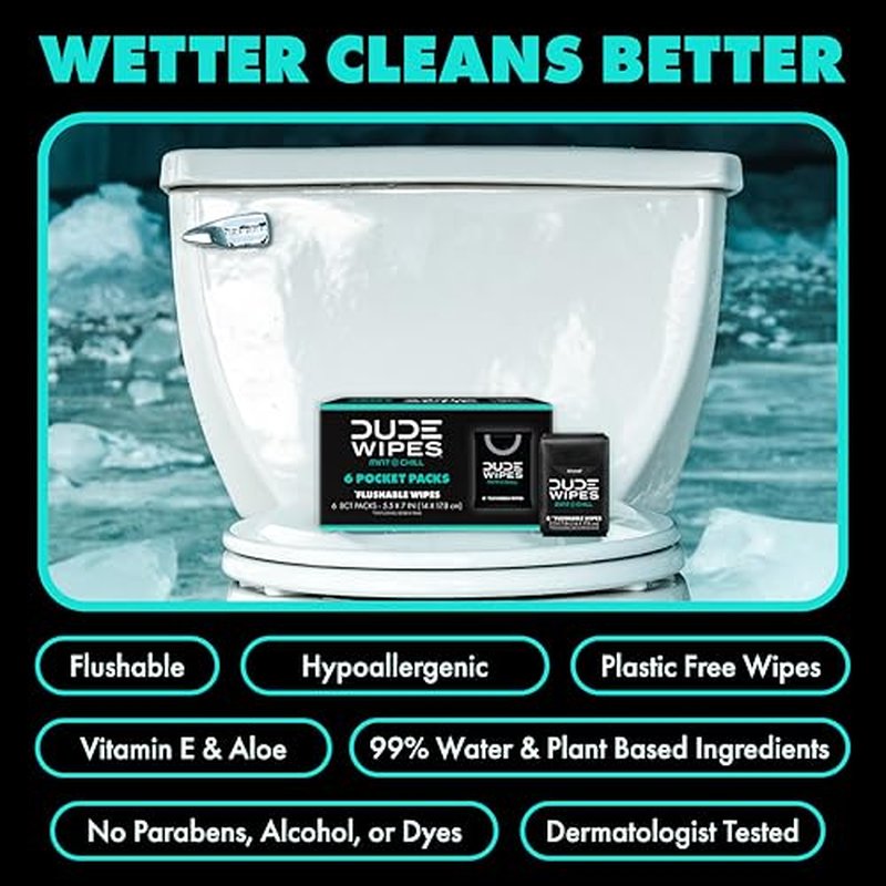 DUDE Wipes Mint Chill Pocket Packs - 48 Flushable Travel Wipes