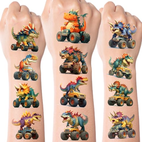 117 Dinosaur Monster Truck Temporary Tattoos for Kids