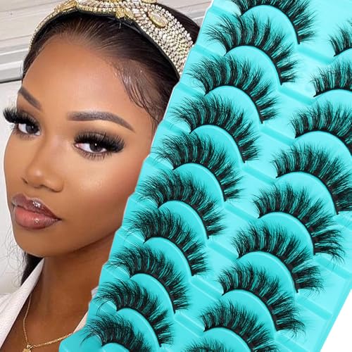 False Eyelashes Natural Cat Eye Lashes Lightweight 10 Pairs C Curl Wispy Eyelashes Curly 3D Faux Mink Eyelashes Pack (Natural B1)