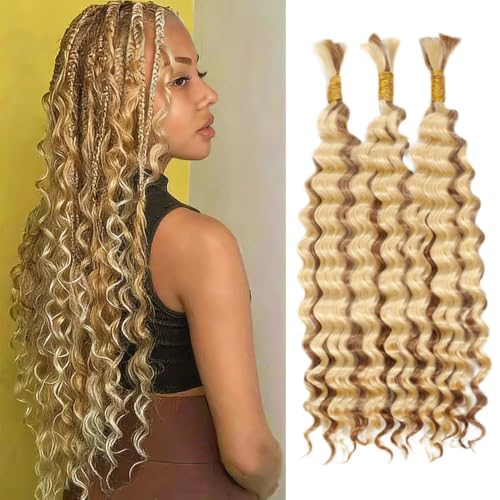 Fridnae Deep Wave Human Hair Braiding Bundles for Boho & Ombre Styles 20 Inch